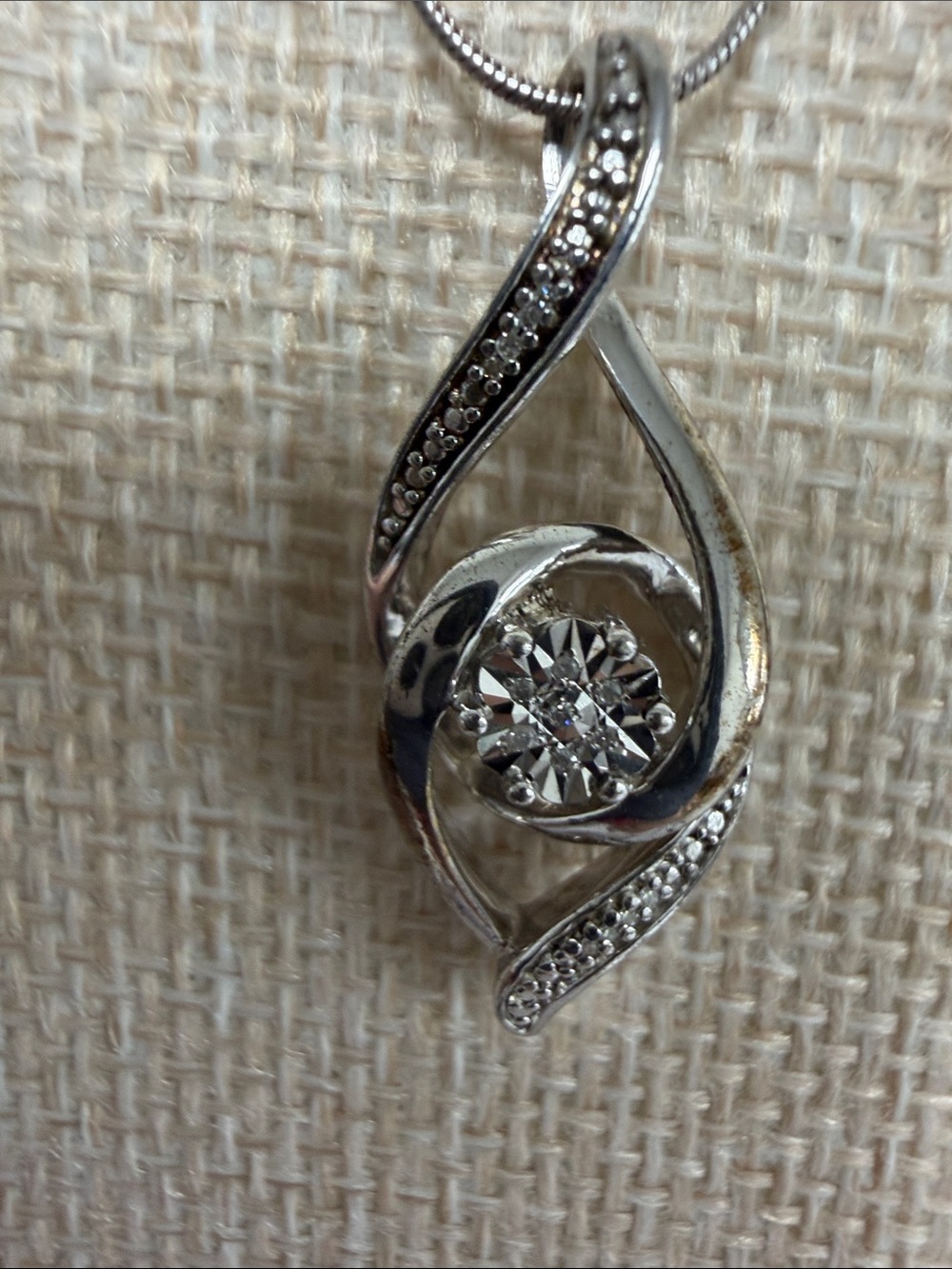 Sterling Silver Swirl Pendant Necklace with diamonds
